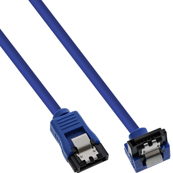 Cable Redondo Inline Sata 6gb/S Azul En Ángulo De 90° Con Pestillos 0,3 M