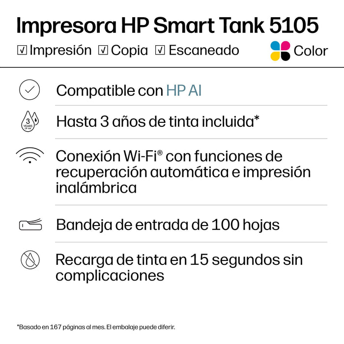 EAN 0196188530351 - HP Smart Tank 5105 All-in-One Printer Inyección de tinta térmica A4 4800 x 1200 DPI 12 ppm Wifi imagen 16