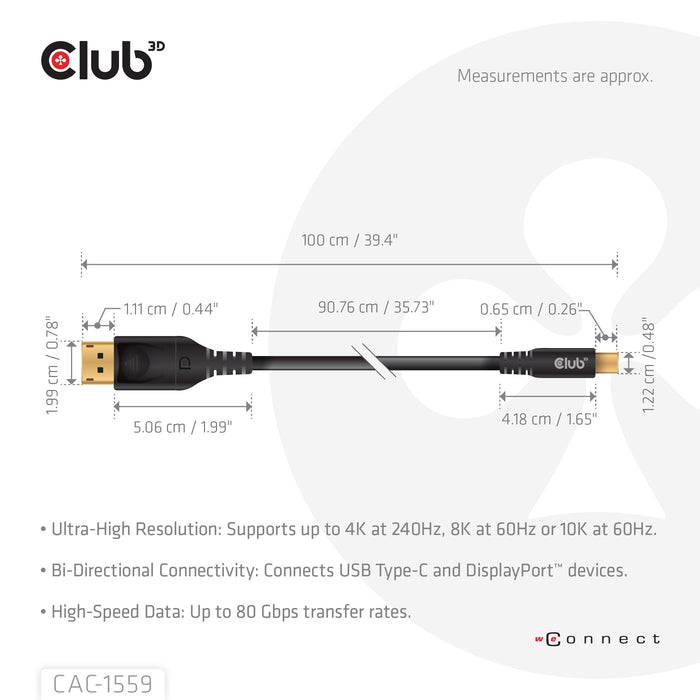 EAN 8719214473099 - CLUB3D CAC-1559 adaptador de cable de vídeo 1 m USB Tipo C DisplayPort Negro imagen 4