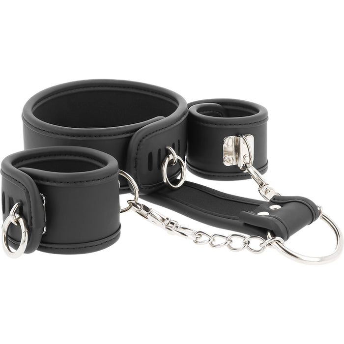 Fetish Submissive - Collar Y Esposas Cuero Vegano Con Forro De Nopreno