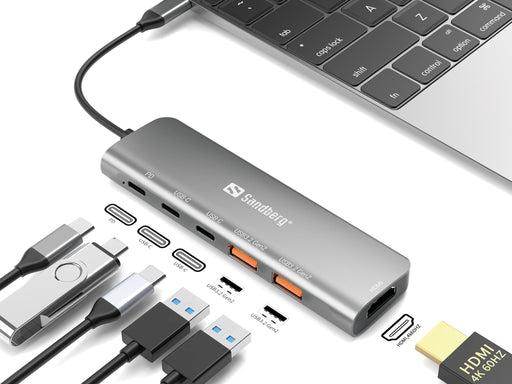EAN 5705730136658 - Sandberg USB-C Dock HDMI + 2xUSB-A + 2xUSB-C + PD100W Alámbrico USB 3.2 Gen 1 (3.1 Gen 1) Type-C Aluminio imagen 2
