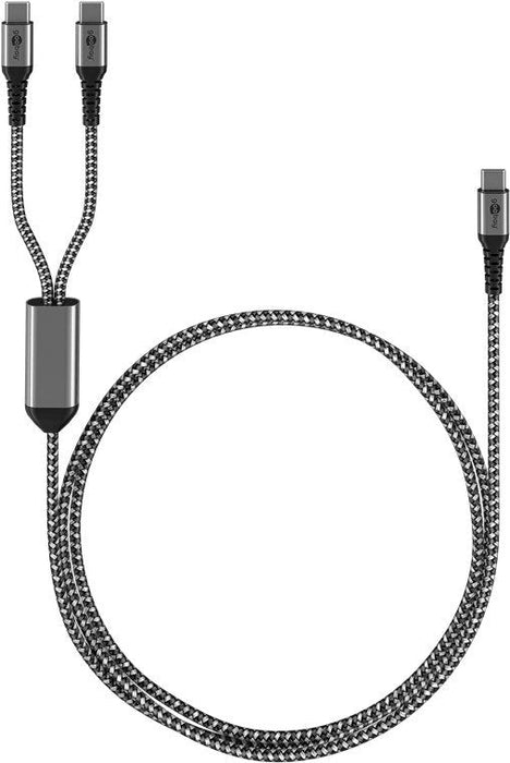 Cable Usb 2.0 De Goobay, Conector Usb-C > Conector Usb-C Negro/Gris, 1,5 Metros, Carga Con Hasta 60 W Pd, Cable Textil Con Conectores Metálicos 75739