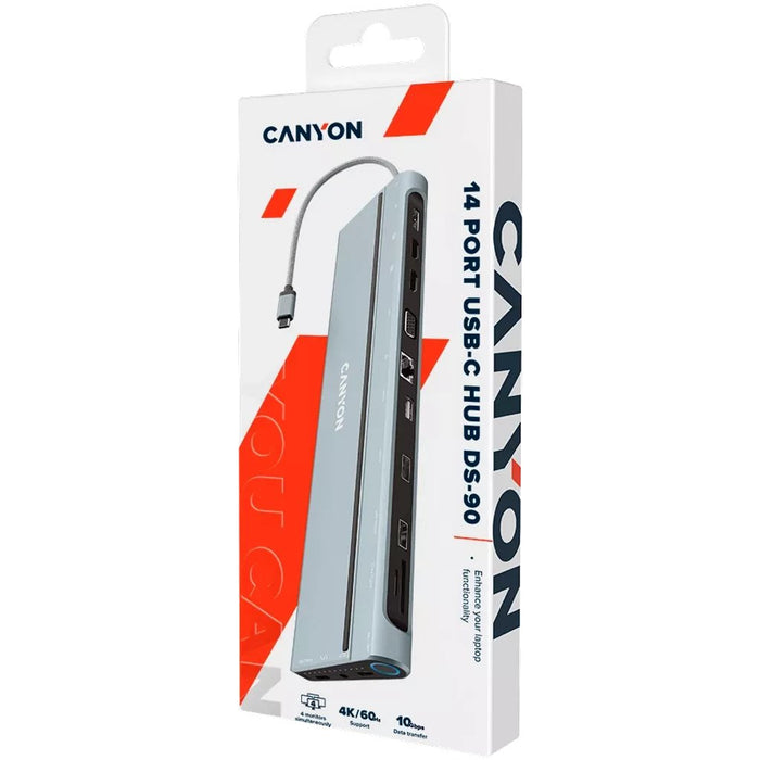 Docking Usb Tipo-C Canyon Cns-Hds90 1xvga 2xhdmi 1xdisplayport 3xusb 1xrj45 1xaudio 1xusb Tipo-C 1xusb Tipo-C Pd 1xlector Tarjetas