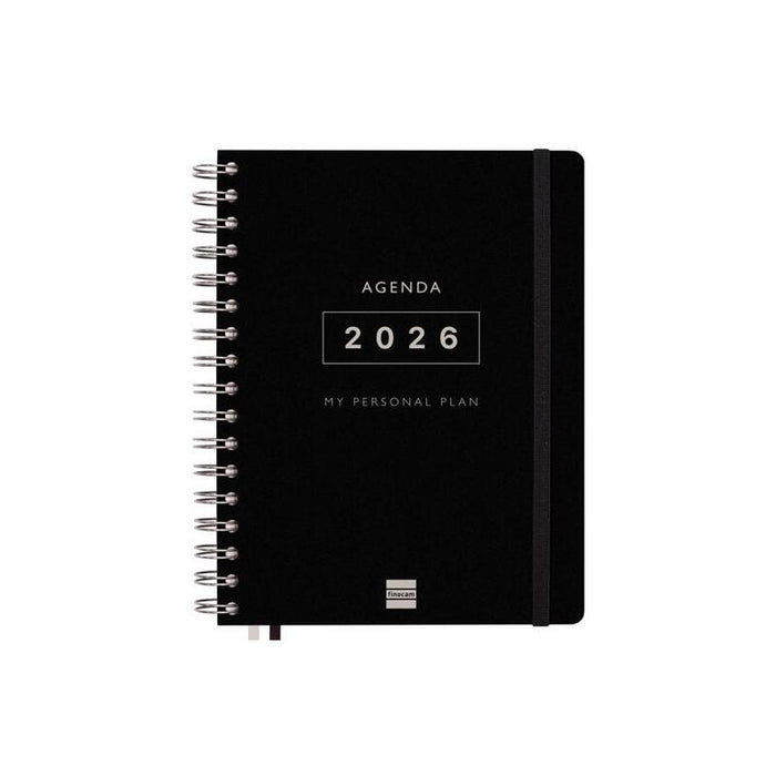 Finocam Agenda Tempus Espiral Doble 16 Meses 4º Svv Cierre C/Goma Tapa Extradura Negro 2025-2026