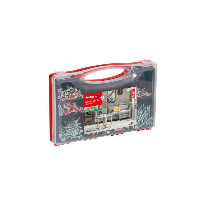 Fischer Meister-Box Xl Salón + Tornillos, Tacos Gris Claro/Rojo, 280 Unidades, Con Tornillo 577158