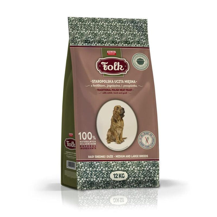 Folk Comida Seca Para Perros De Razas Medianas Y Grandes. Festín Tradicional Polaco De Carne Con Conejo, Cordero Y Codorniz - 12 Kg