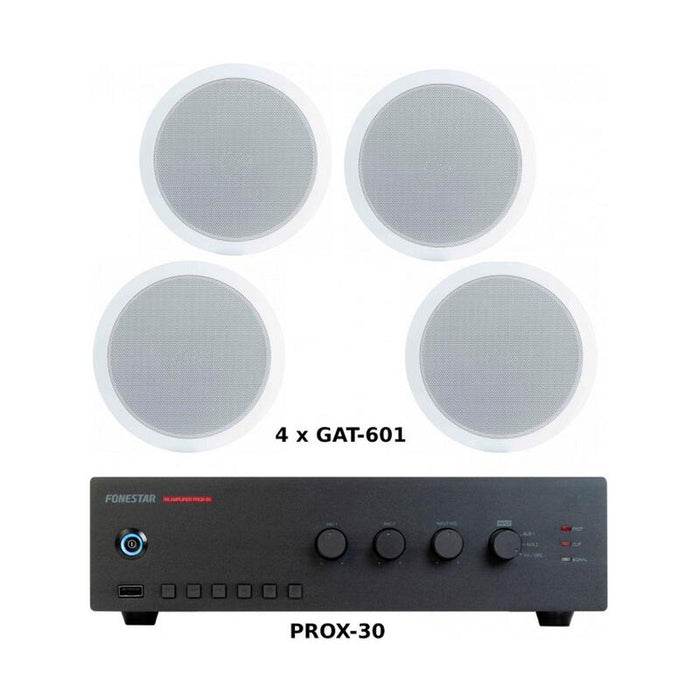 Fonestar Pack Ahorro 100 - Amplificador Prox-30 + Cuatro Altavoces De Techo Gat-601