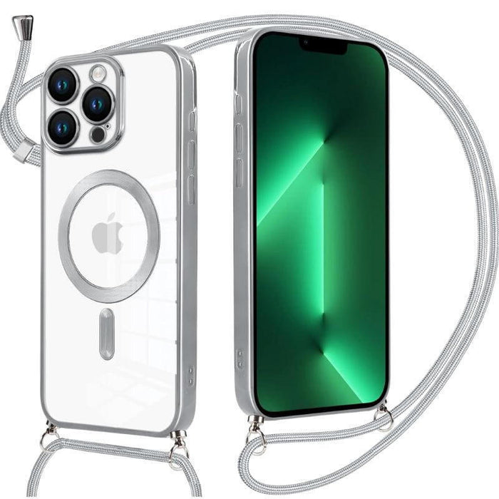 Funda Colgante Magnético Transparente Iphone 13 Plata