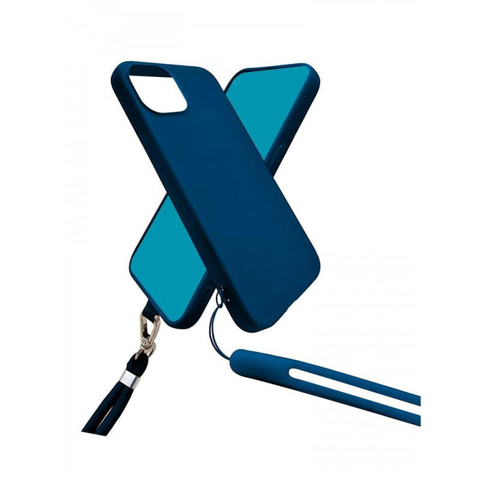Funda De Silicona Con Cordón Para Cuello Y Muñeca Incluido Para Iphone 15 Pro Azul - Jaym® Pop**
