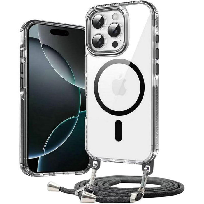 Funda Magnética Con Colgante Desmontable Para Iphone 16 Pro Max Negro