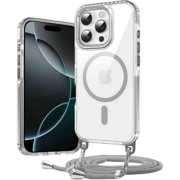Funda Magnética Con Colgante Desmontable Para Iphone 16 Pro Plata