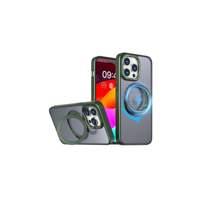 Funda Reforzada Compatible Iphone 15 Pro Max Con Anneau Stand Magsafe Rotatif - Verde - Jaym®