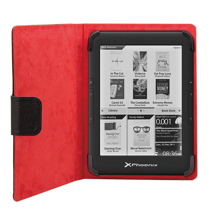 Funda Universal Phoenix Phebookcase6+ Para Tablet / Libro Electronico Ereader / Ebook  Super Fina / Slim  Hasta 6'' Negra Simil Piel
