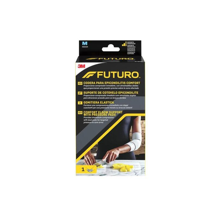 Futuro Comfort Codera Para Epicondilitis - Talla M (25.4 - 27.9cm) - Transpirable - Elastico - Anatomico - Gris