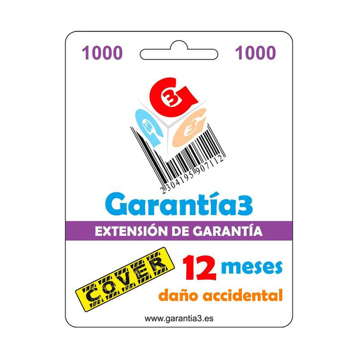 Garantía3 Cover 1000 Garantía Por Rotura Y Daño Accidental De 1 Año Hasta 1.000