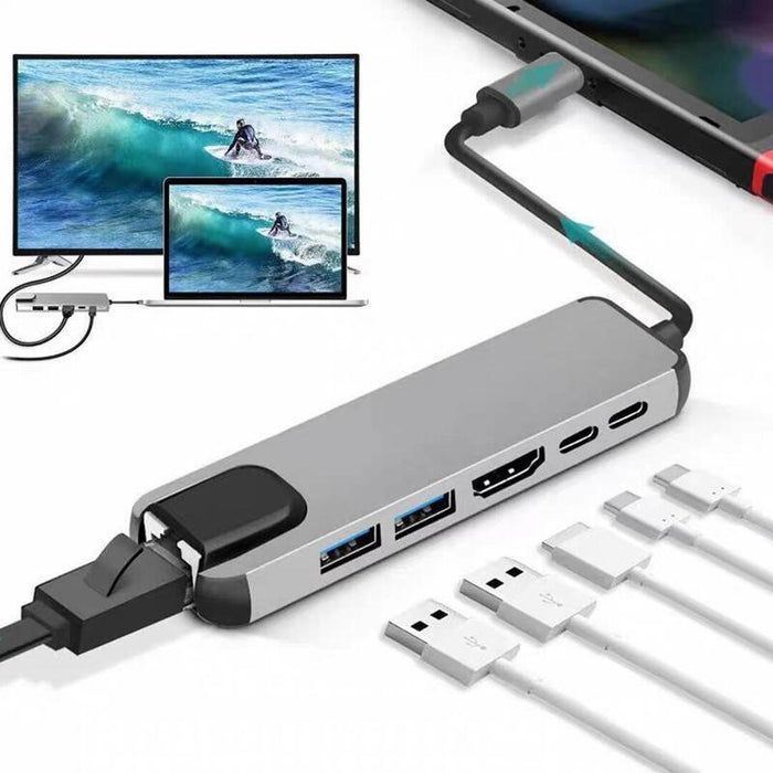 Gembird Adaptador Multipuerto Usb Tipo C 6 En 1 A-Cm-Combo5-06 (Af Y Concentrador Tipo C + Hdmi + Pd + Lan)