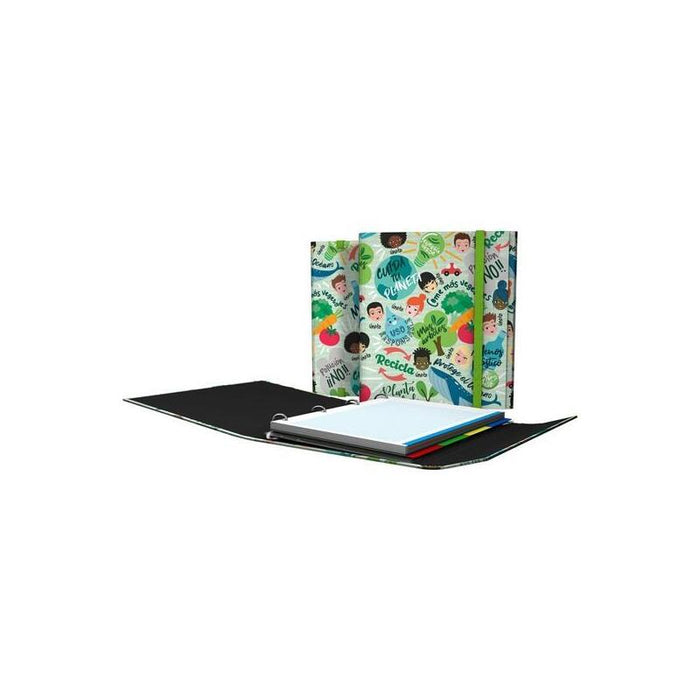 Grafoplás Carpeplús 4 Anillas Mixtas D25 Revolution Green 4 Separadores C/Recambio 100h A4 Cartón Plastificado