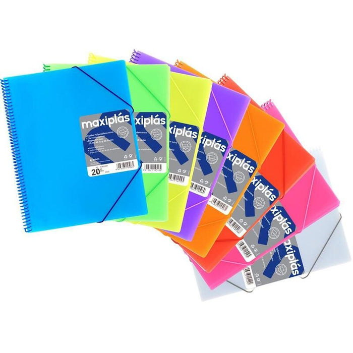 Grafoplás Carpeta Maxiplás En Espiral Con Gomas Con Sobre Contiene 40 Fundas Taladradas A4 Violeta