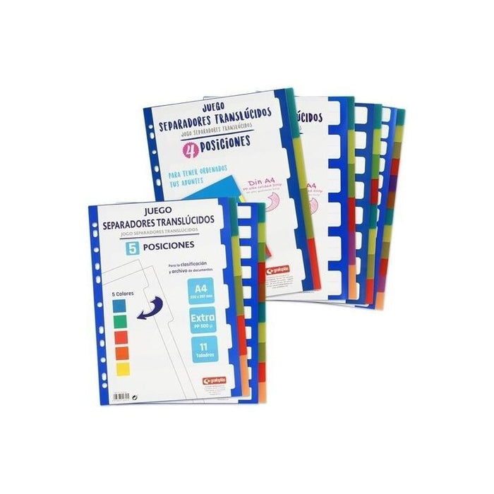 Grafoplas Separadores Multitaladro 11 Pp 0,5 Translúcido Extra 12 Posiciones A4 Surtidos