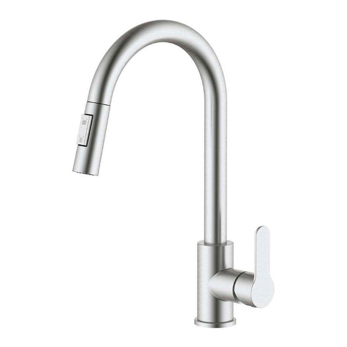 Grifo Monomando De Cocina Caño Alto Extraible Plateado Mate Serie Miño
