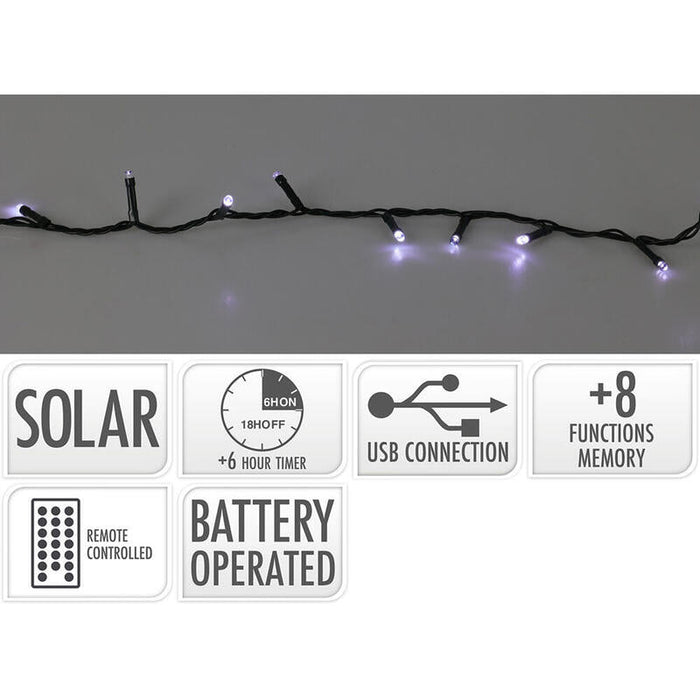 Guirnalda Led, 400 Leds, 8 Funciones Parpadeante Blanco Frio, Solar. Basics