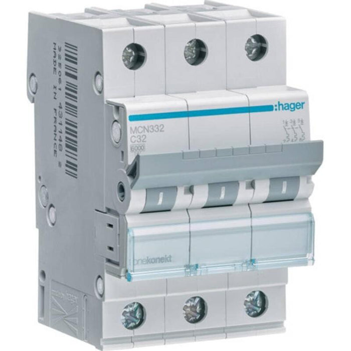 Hager Interruptor Magnetotérmico Mcn332 3polos 6ka C-32a 3m