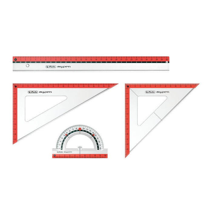 Herlitz Geometrieset 4tlg. Lineal,Winkelmesser,2xgeodreieck