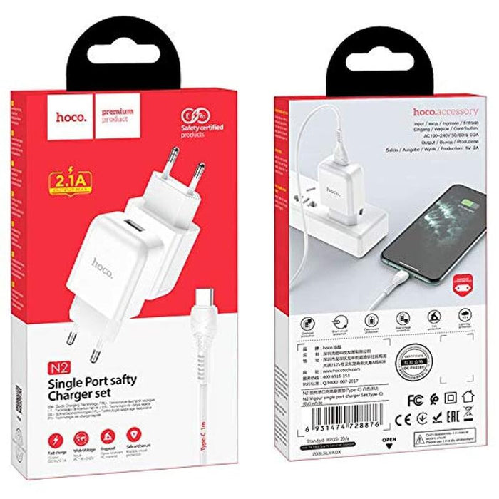 Hoco Charger Usb 2.1a + Cable Type-C White N2