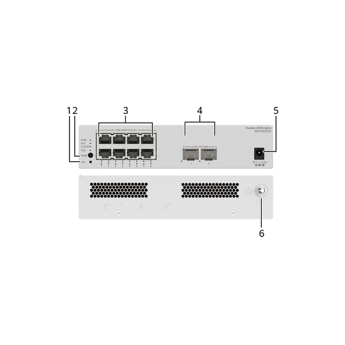 Huawei S210-8lp2j (8*10/100/1000base-T Ports (32w Poe+), 2*2.5ge Sfp Ports, With 1*Ac Power Adapter, Fanless)"