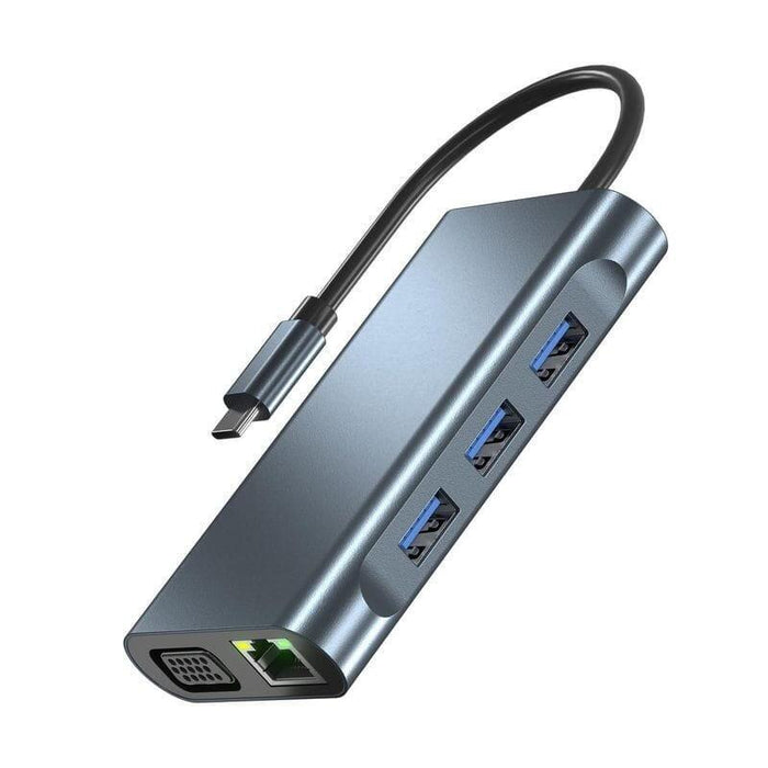 Hub Byl-2311 8 En 1 Usb Tipo-C A Usb3.2/Usb Tipo C/ Hdmi/Vga/Rj45 Negro