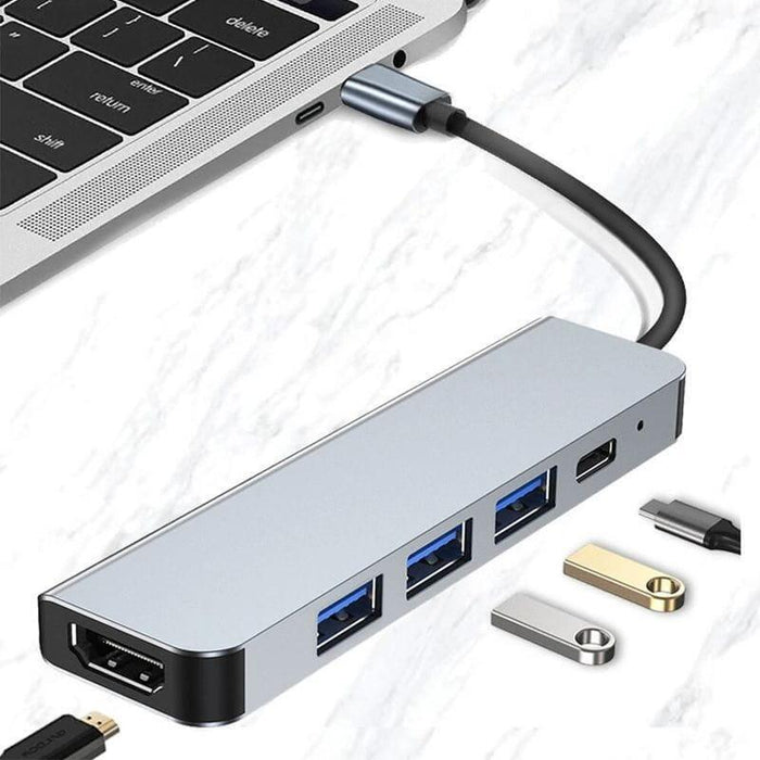 Hub Usb Byl 2008 5 En 1 Usb Tipo-C/Hdmi+Usb 3.0+Usb 2.0+Usb Tipo C Plata