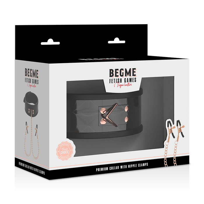 Begme - Black Edition Collar Con Cadenas Y Pinzas Pezones Con Forro De Neopreno