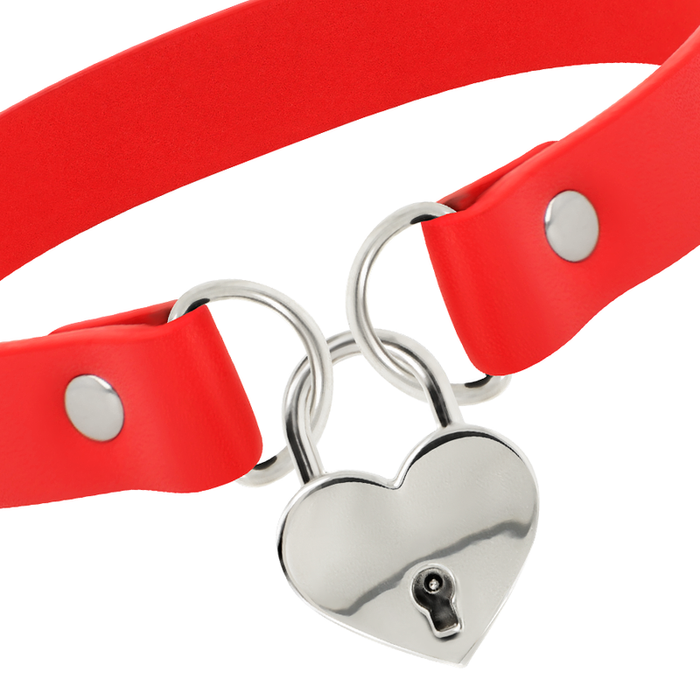 Coquette Chic Desire - Collar Cuero Vegano Rojo Accesorio Corazón Con Llave