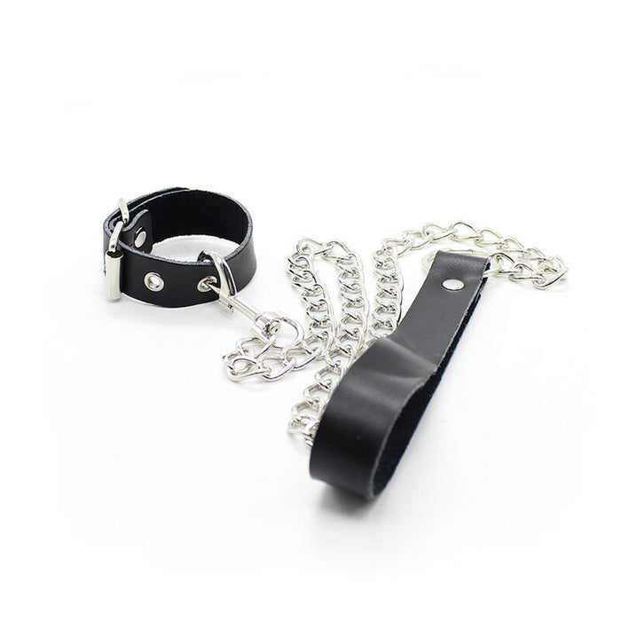 Ohmama Fetish - Collar Para Pene Y Correa Piel Con Cadena Metalica