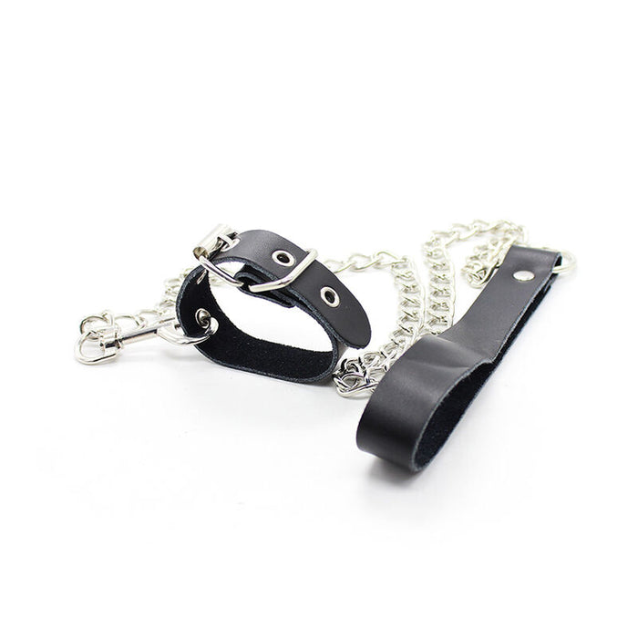 Ohmama Fetish - Collar Para Pene Y Correa Piel Con Cadena Metalica