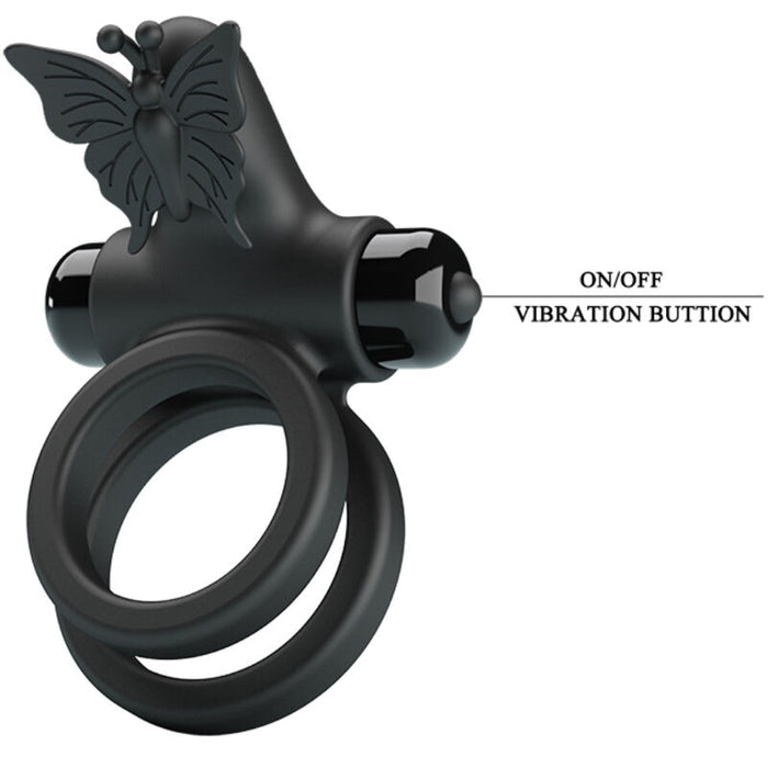 Pretty Love - Doble Anillo Vibrador Con Estimulador Negro