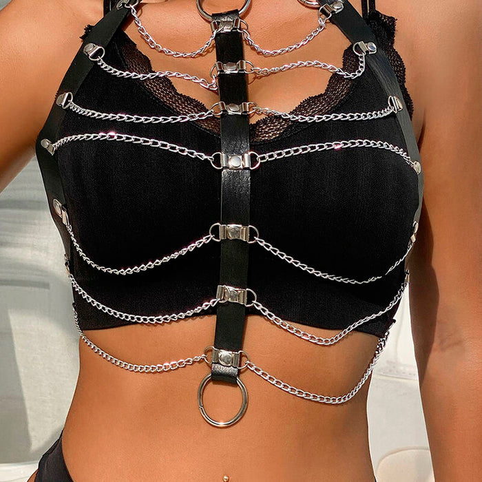 Subblime - Arnés De Pecho Cadenas Cuero Negro Talla Única