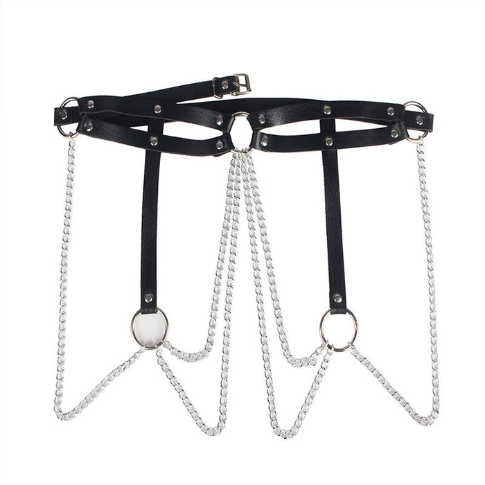 Subblime - Cinturon De Cadenas Anillas Cuero Negro Talla Única