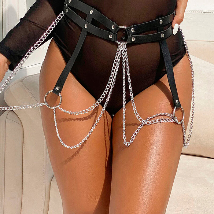 Subblime - Cinturon De Cadenas Anillas Cuero Negro Talla Única