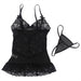 Subblime - Babydoll Con Tirantes Ajustables Y Estampado Floral De Encaje Transparente Negro L/xl