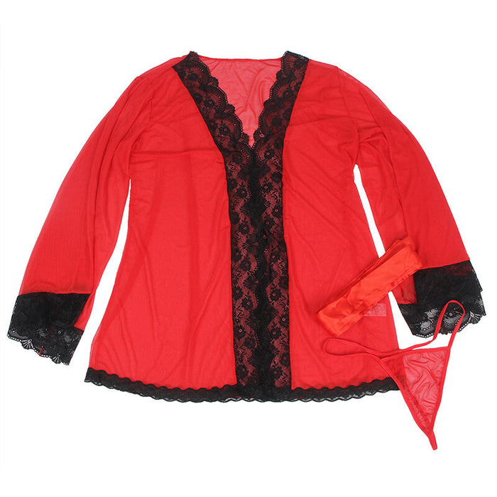 Subblime - Bata Tela Transparente Detalle Encaje Rojo L/Xl