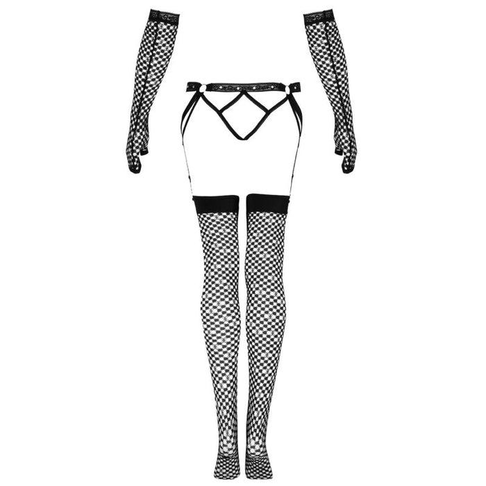 Livco Corsetti Fashion - Nemalia Set Liguero + Medias + Guantes Negro S/M