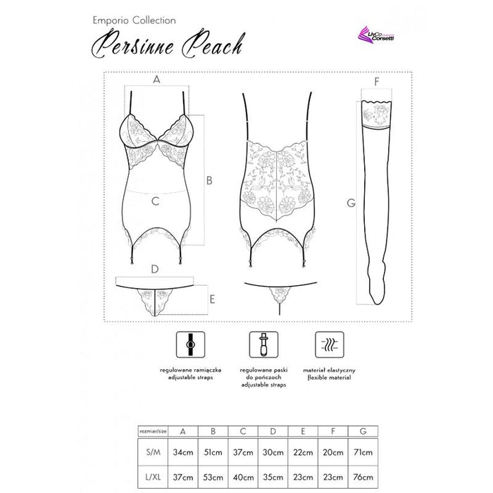 Livco Corsetti Fashion - Persinne Peach Set Corset + Panty + Medias S/M