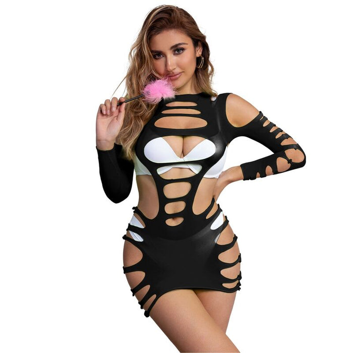 Subblime - 952266 Bodystocking De Rejilla Elstico Manga Larga Negro Talla Única