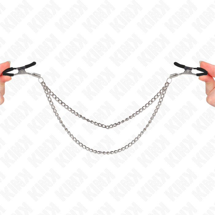 Kink - Pinzas Para Pezones Con Doble Cadena Gruesa Plateado 20/23 Cm