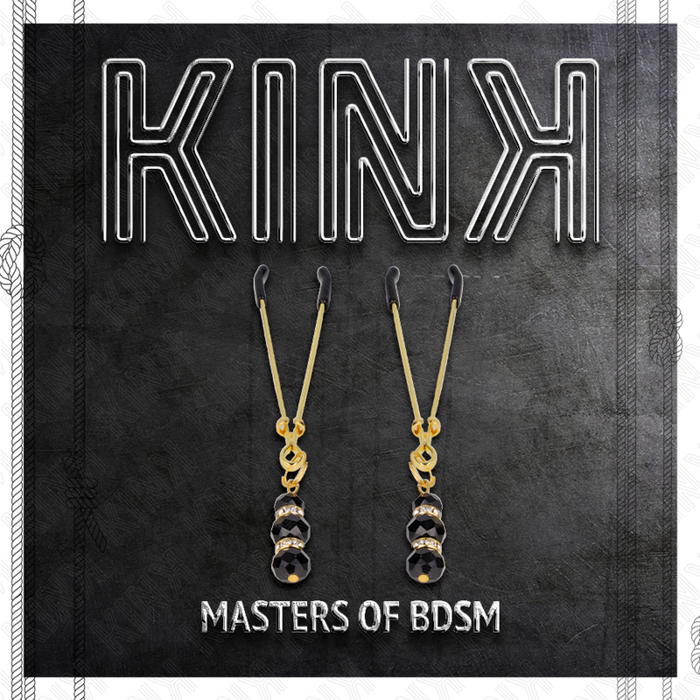 Kink - Pinzas Para Pezones Dorada Fina Con Triple Bola De Vidrio Negro 7 Cm