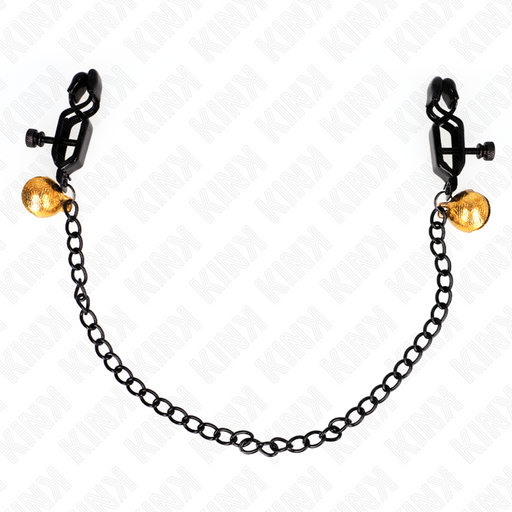 Kink - Pinzas Para Pezones Planas Negro Con Cascabel Y Cadena Plateado 30 Cm