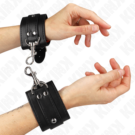Kink - Muñequeras Estilo Mazmorra Con Cerradura Negro Ajustable 21-28 Cm X 5.5 Cm