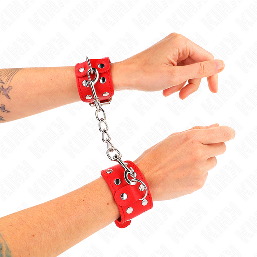 Kink - Muñequeras Con Doble Línea De Tachuelas Ajustable Rojo