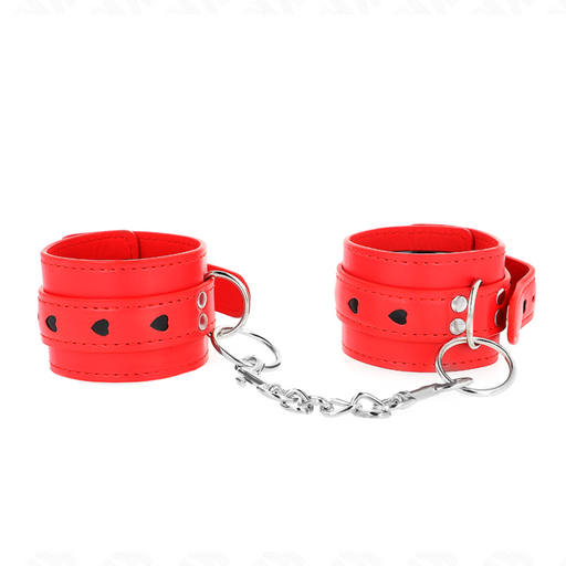 Kink - Muñequeras Rojo Con Incrustación De Corazón Negro Ajustable 21-28 Cm X 5.5 Cm